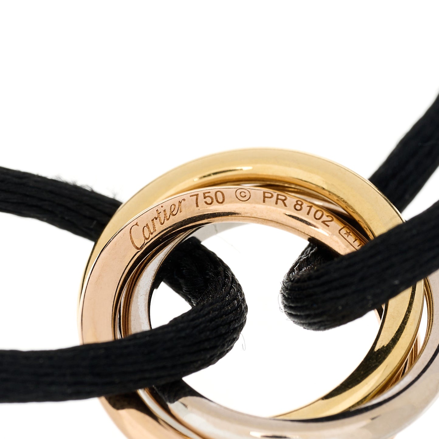 18K White Yellow Pink Gold Diamond Trinity Cord Bracelet Black