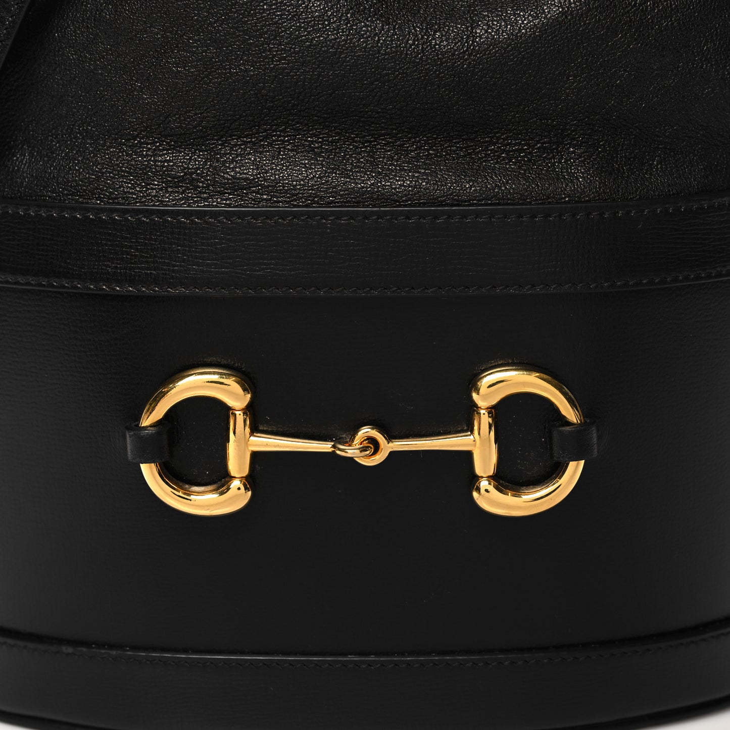 Azalea Sakai Calfskin Horsebit 1955 Drawstring Bucket Bag Black