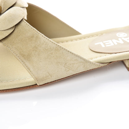 Chanel Suede Calfskin Camellia Thong Sandals 37.5 Beige 9 of 11