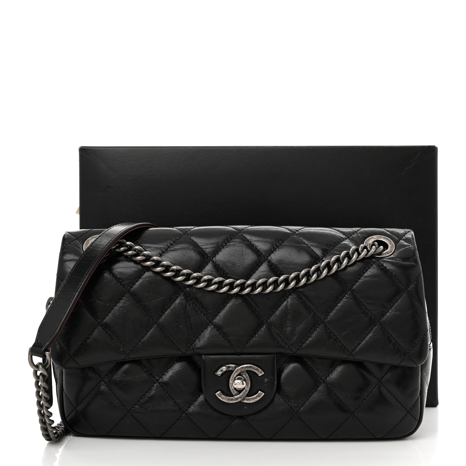 Chanel Glazed Calfskin Quilted Medium Duo Color Flap Black 12 of 12