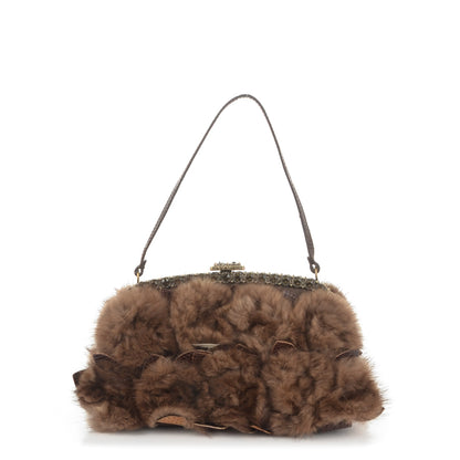 Valentino Garavani Mink Fur Lizard Evening Frame Bag Brown 1 of 8