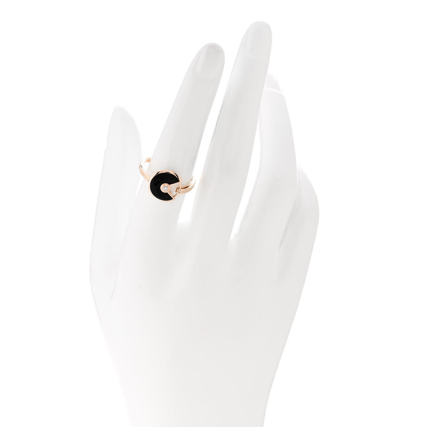 18K Pink Gold Diamond Black Onyx Amulette de Cartier Ring 54 6.75