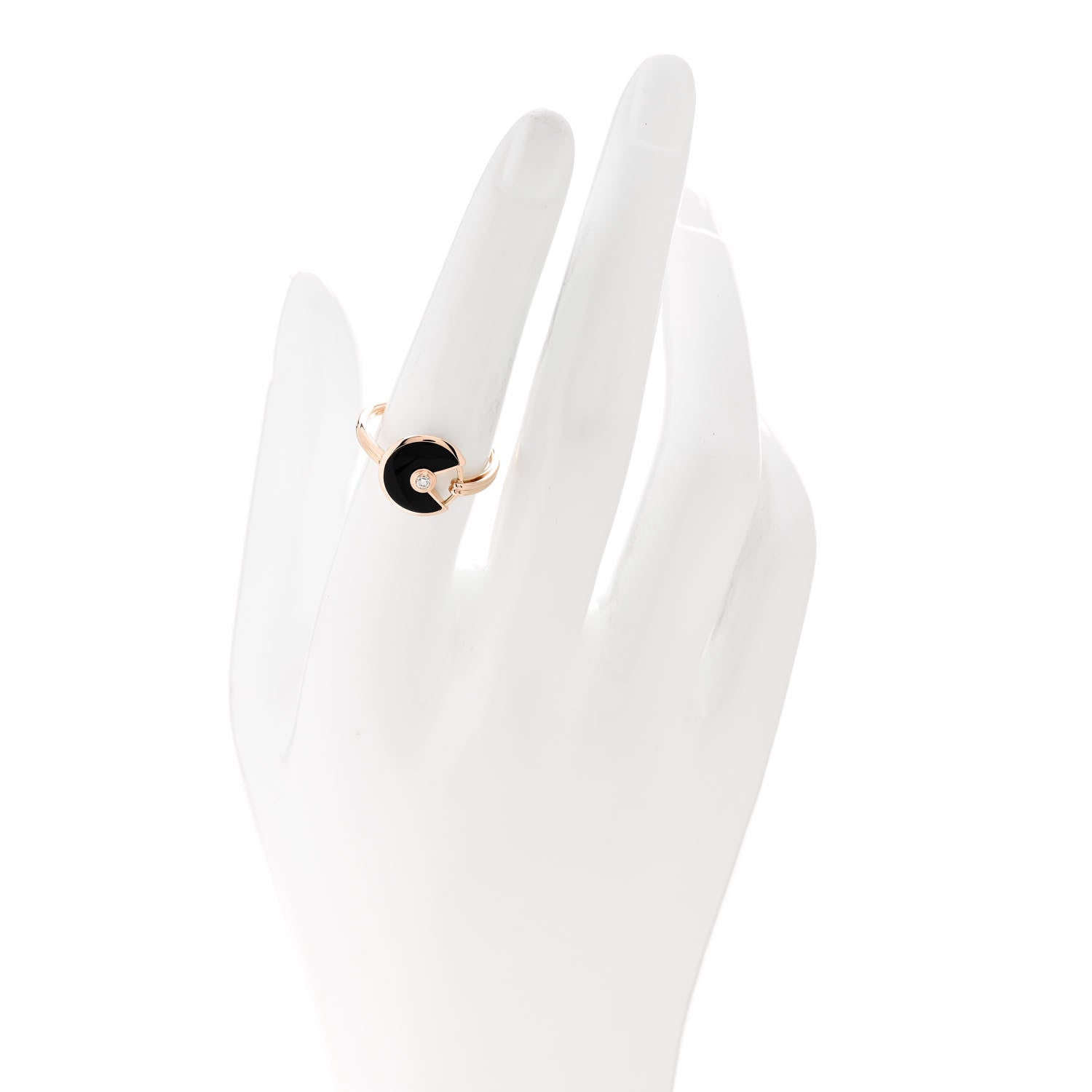 Cartier 18K Pink Gold Diamond Black Onyx Amulette de Cartier Ring 54 6.75 2 of 6