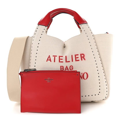 Valentino Garavani Canvas Atelier 01 Metal Stitch Edition Medium Tote Bag Naturale 1 of 11