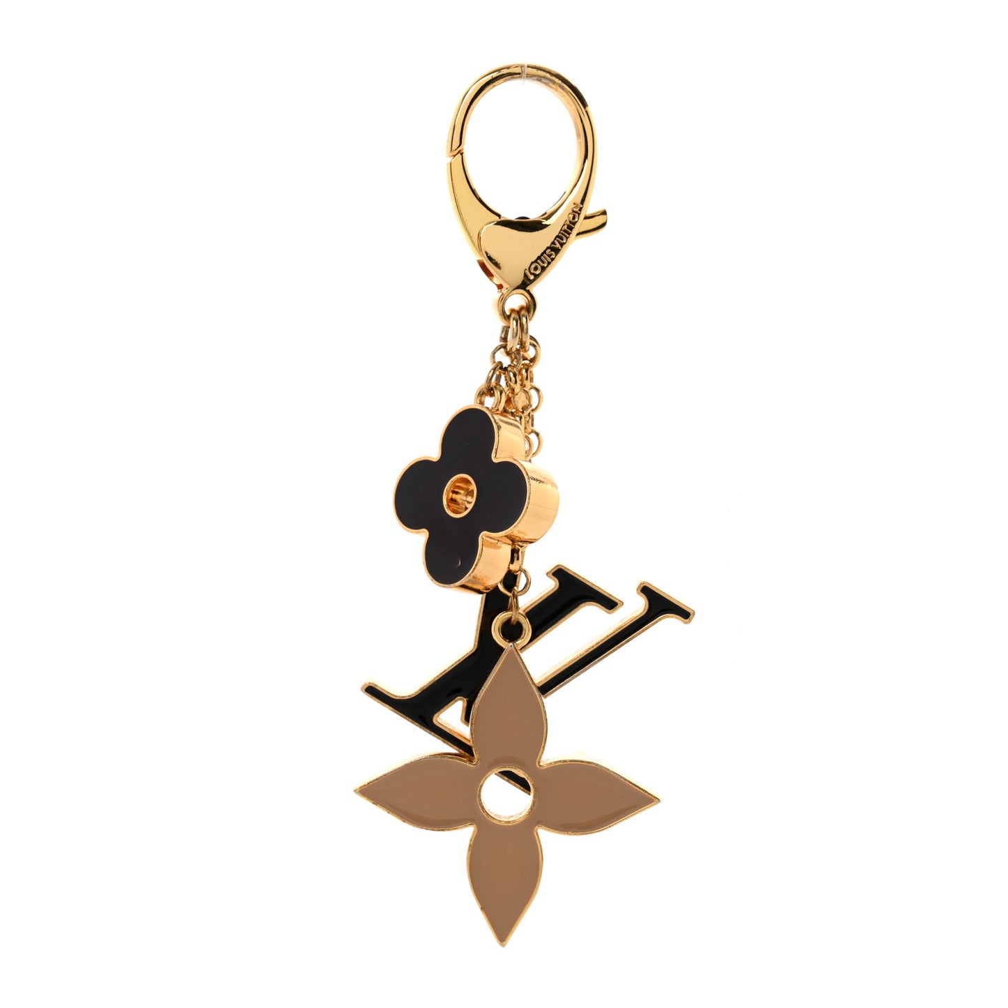 Metal Enamel Fleur De Monogram Bag Charm Dore
