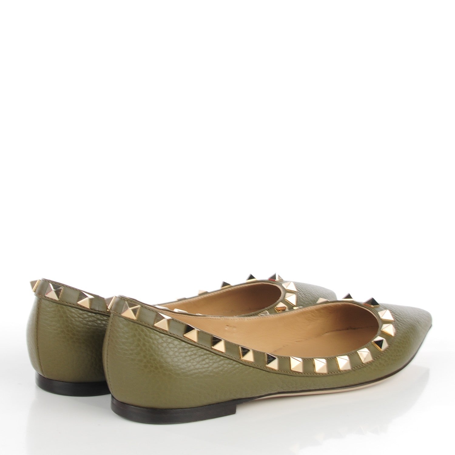 Valentino Garavani Pebbled Calfskin Rockstud Ballerina Flats 35.5 Army Green 4 of 9