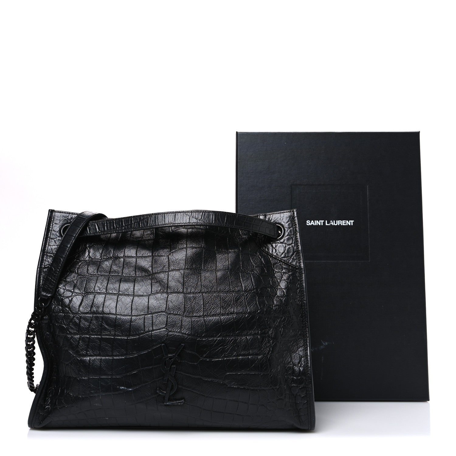 Saint Laurent Calfskin Crocodile Embossed Monogram Medium Niki Shopping Bag Black 12 of 12
