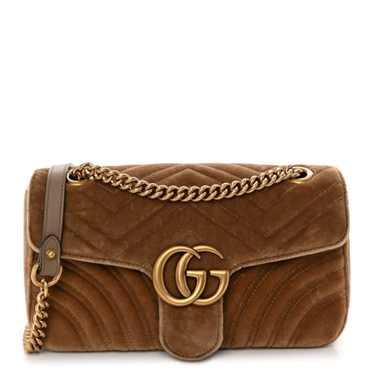 Gucci Velvet Matelasse Small GG Marmont Shoulder Bag Taupe 1 of 10