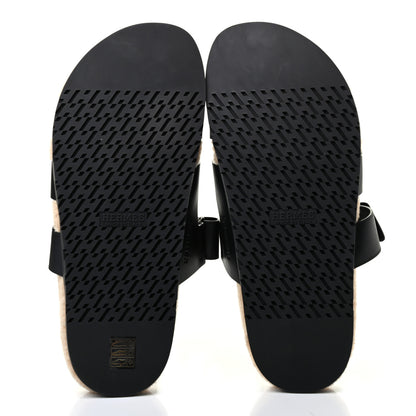 Hermes Veau Indios Woolskin Mens Chypre Sandals 43 Black Ecru 5 of 8