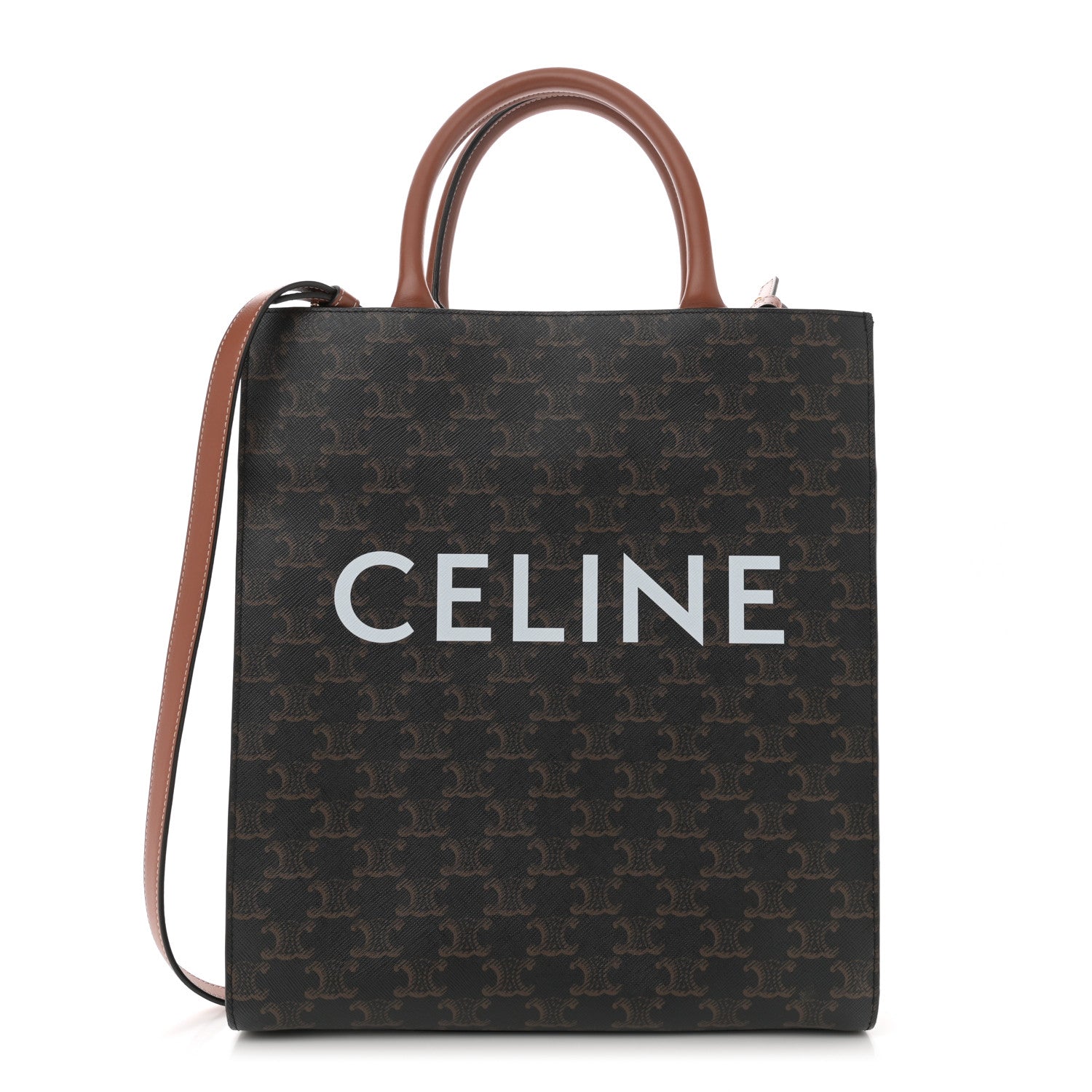 Celine Triomphe Canvas Calfskin Small Vertical Cabas Tan 1 of 11
