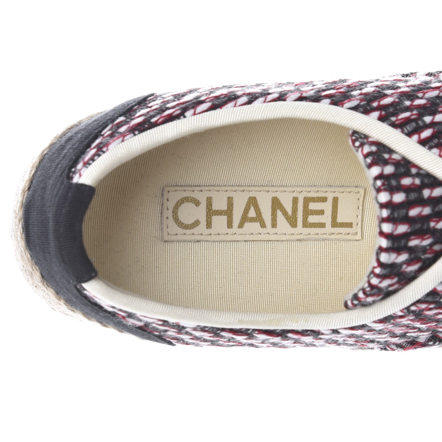Chanel Tweed Grosgrain Lace Up Espadrilles 36 Red White Black 9 of 10