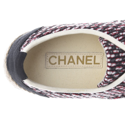 Chanel Tweed Grosgrain Lace Up Espadrilles 36 Red White Black 9 of 10