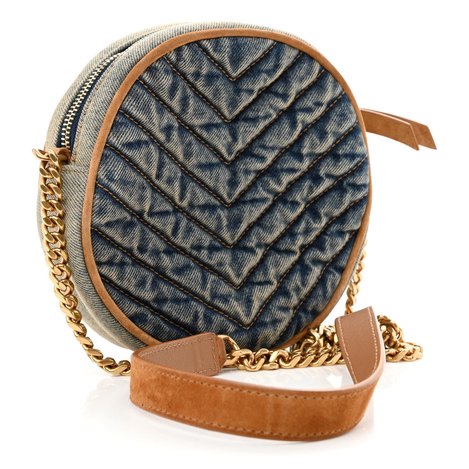 Saint Laurent Denim Quilted Monogram Round Crossbody Bag Rodeo Blue 3 of 11