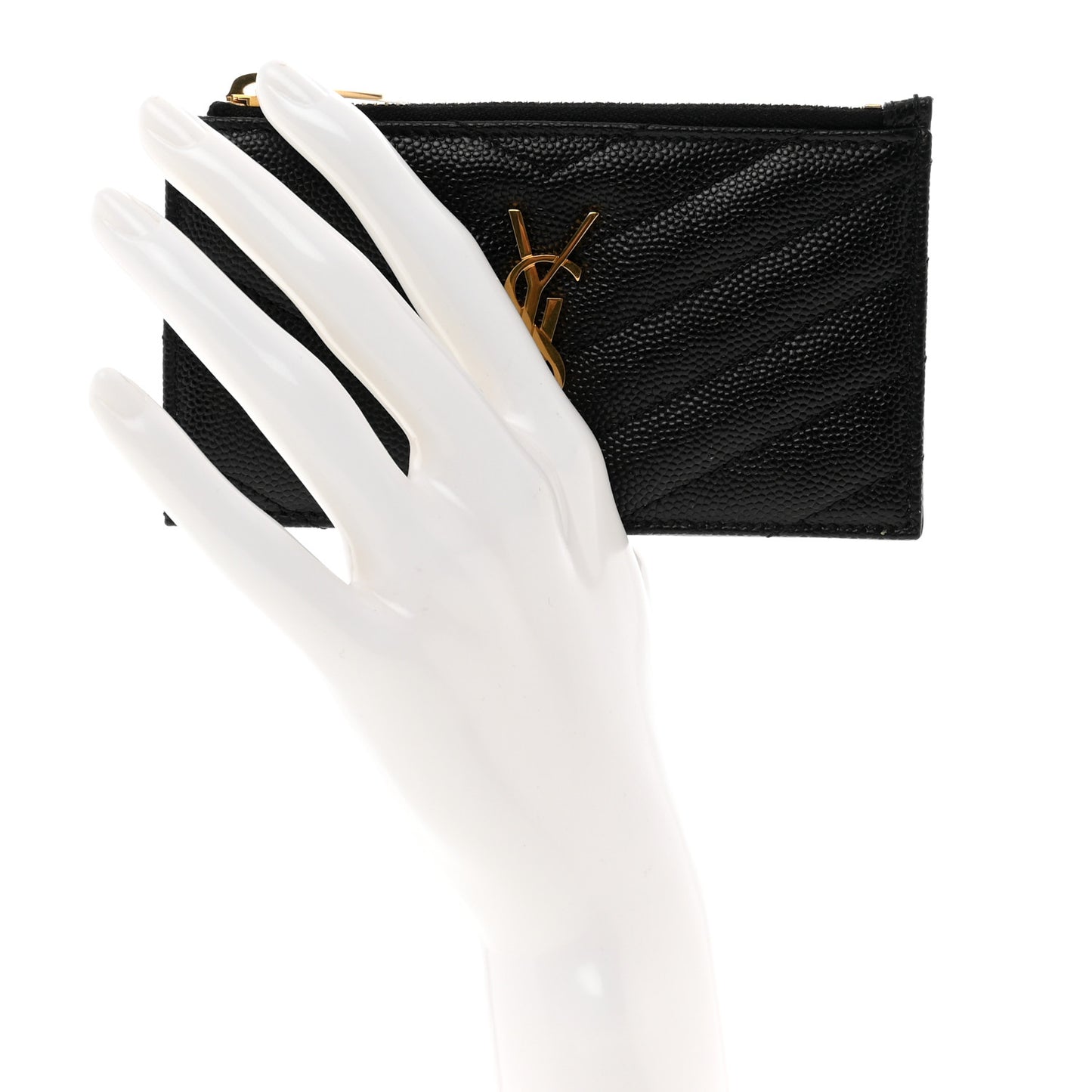 Grain De Poudre Matelasse Chevron Monogram Fragments Zippered Card Case Black