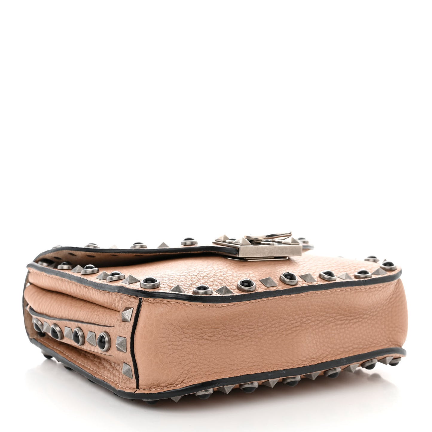 Grained Calfskin Onyx Guitar Strap Rockstud Rolling Shoulder Flap Messenger Bag Soft Noisette