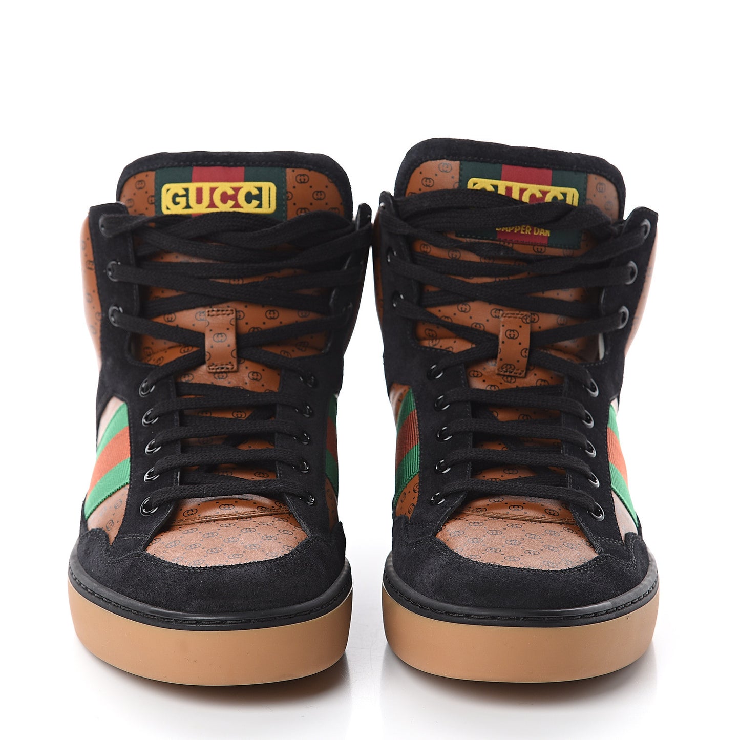 X DAPPER DAN Calfskin Suede GG Micro Monogram Mens High Top Sneakers 7.5 Brown