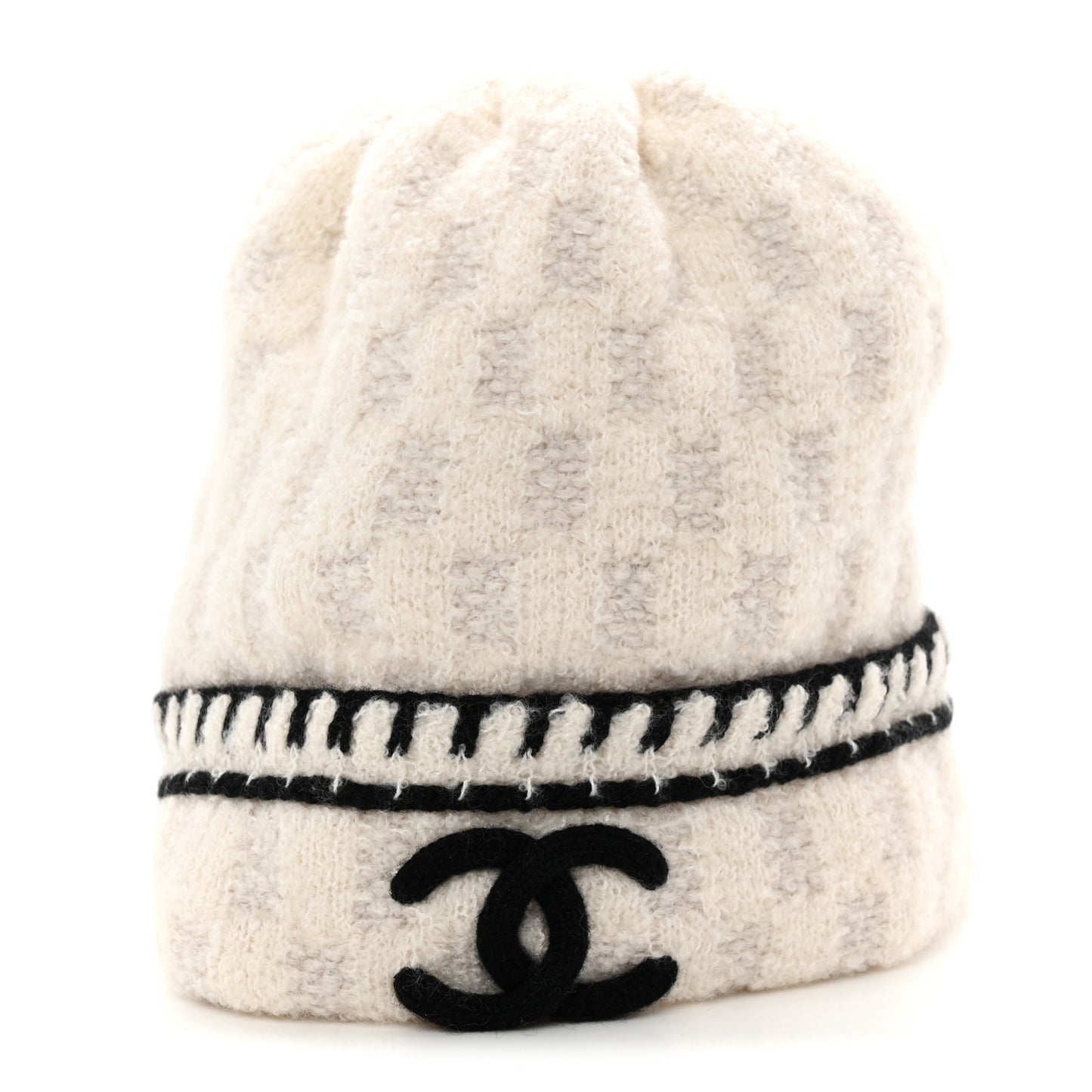 Cashmere Wool Silk CC Beanie Hat White Grey Black