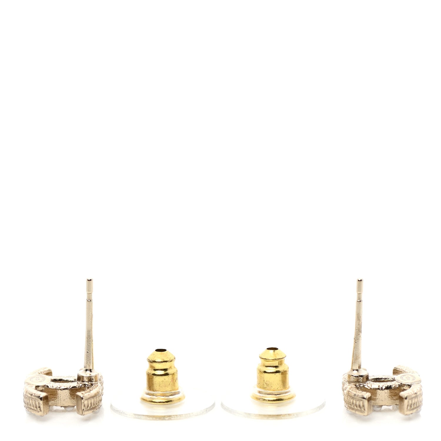 Chanel Pearl Crystal CC Charms Stud Earrings Light Gold 3 of 5