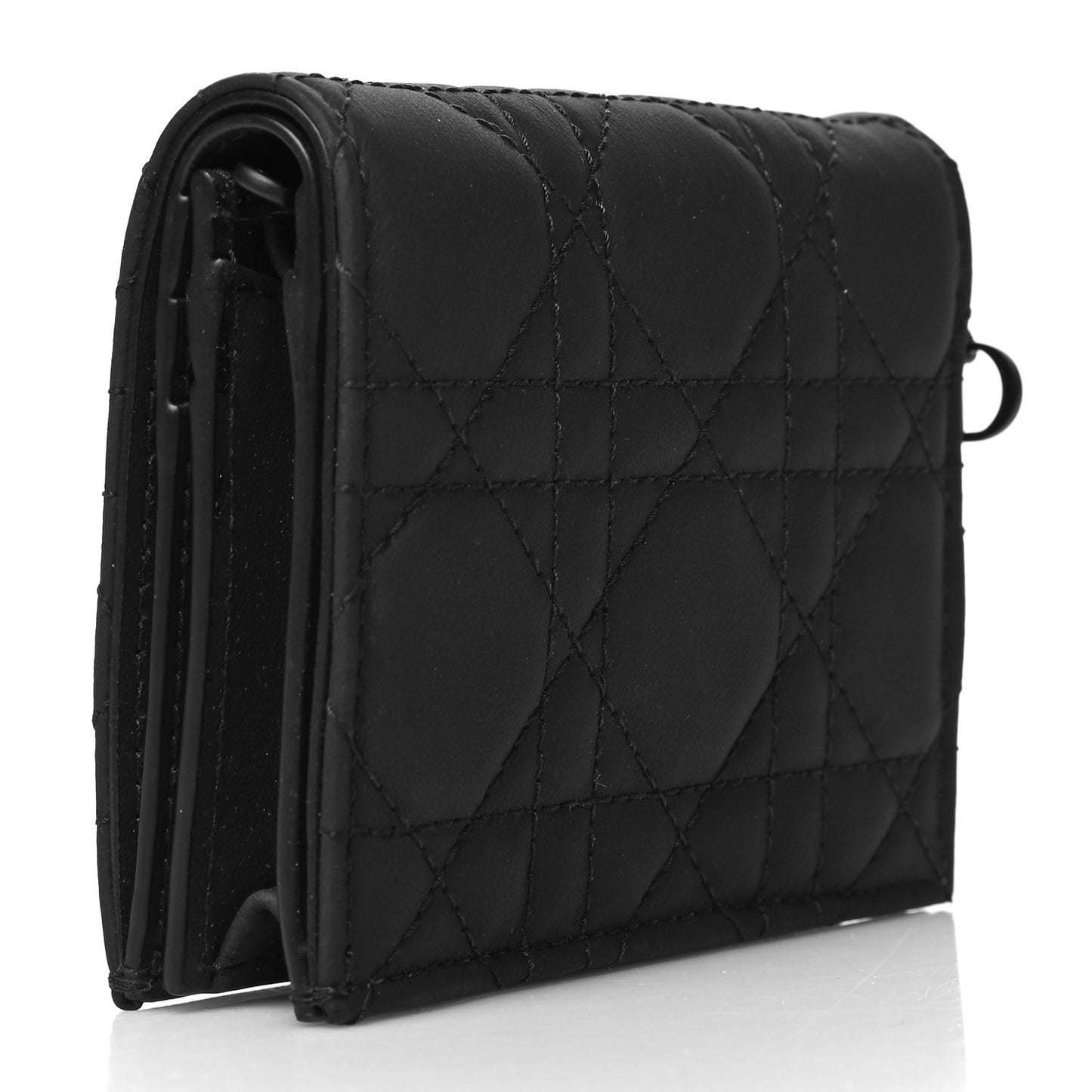 Ultra Matte Calfskin Cannage Mini Lady Dior Wallet Black