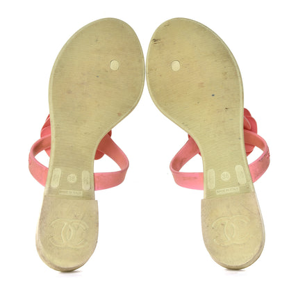 Chanel Jelly Quilted Camellia Thong Sandals 38 Beige Pink 11 of 12