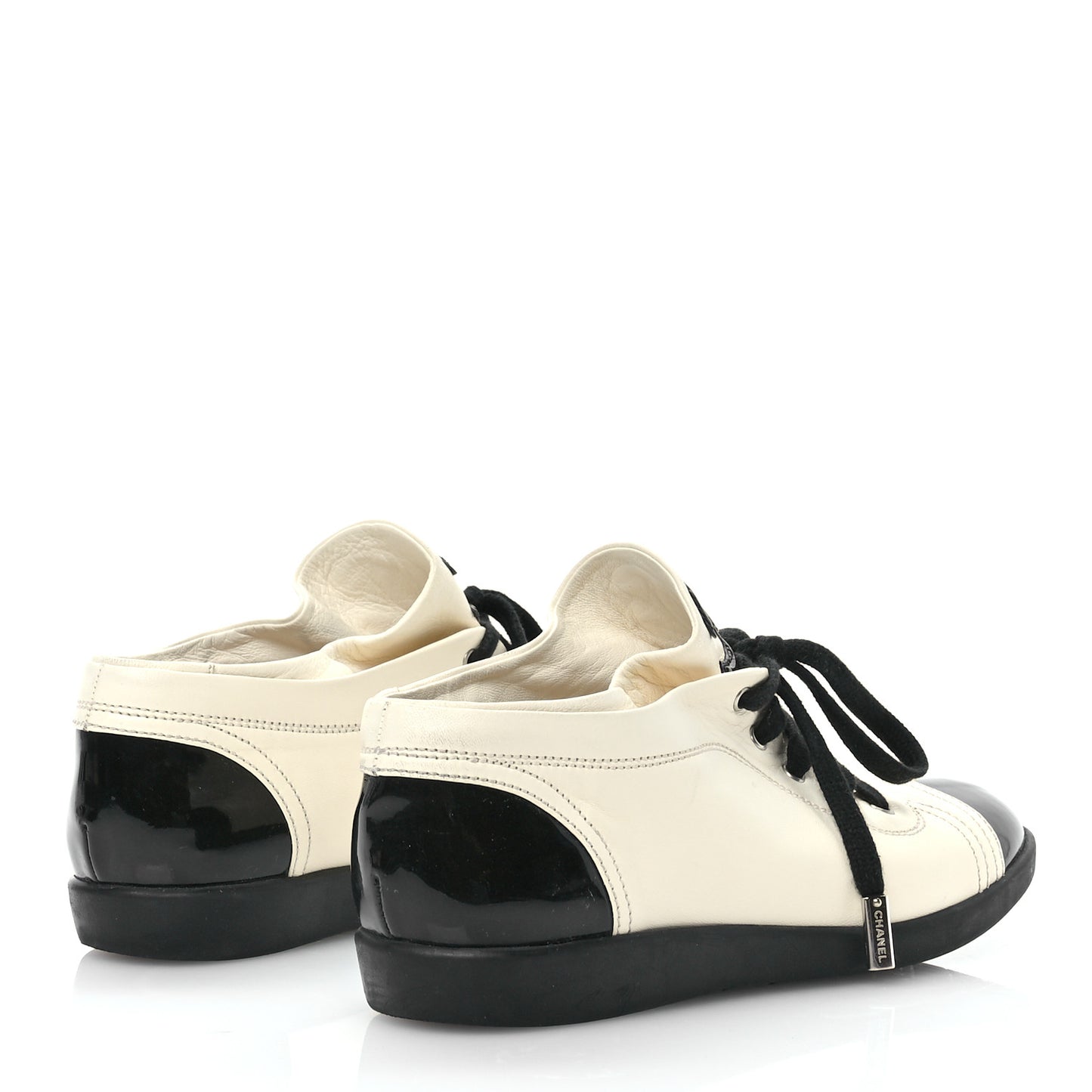 Lambskin Patent Calfskin CC Sneakers 39.5 White Black