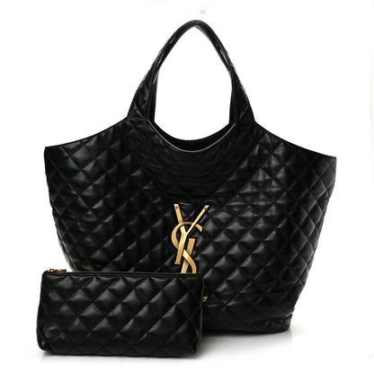 Saint Laurent Lambskin Quilted Maxi Icare Shopping Tote Black 3 of 15