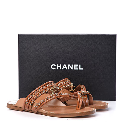 Chanel Calfskin Chain CC Thong Flat Sandals 41 Beige 9 of 9