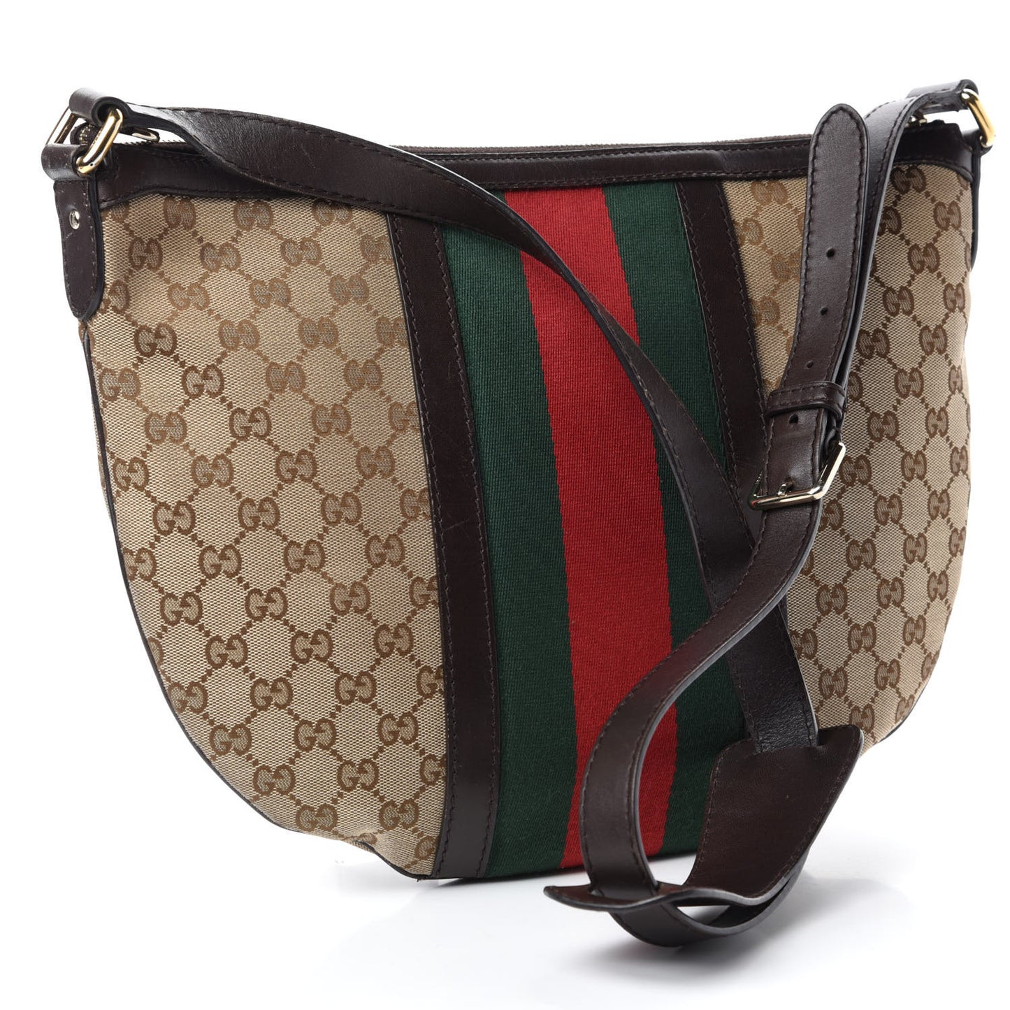 Monogram Vintage Web Medium Half Moon Hobo Dark Brown