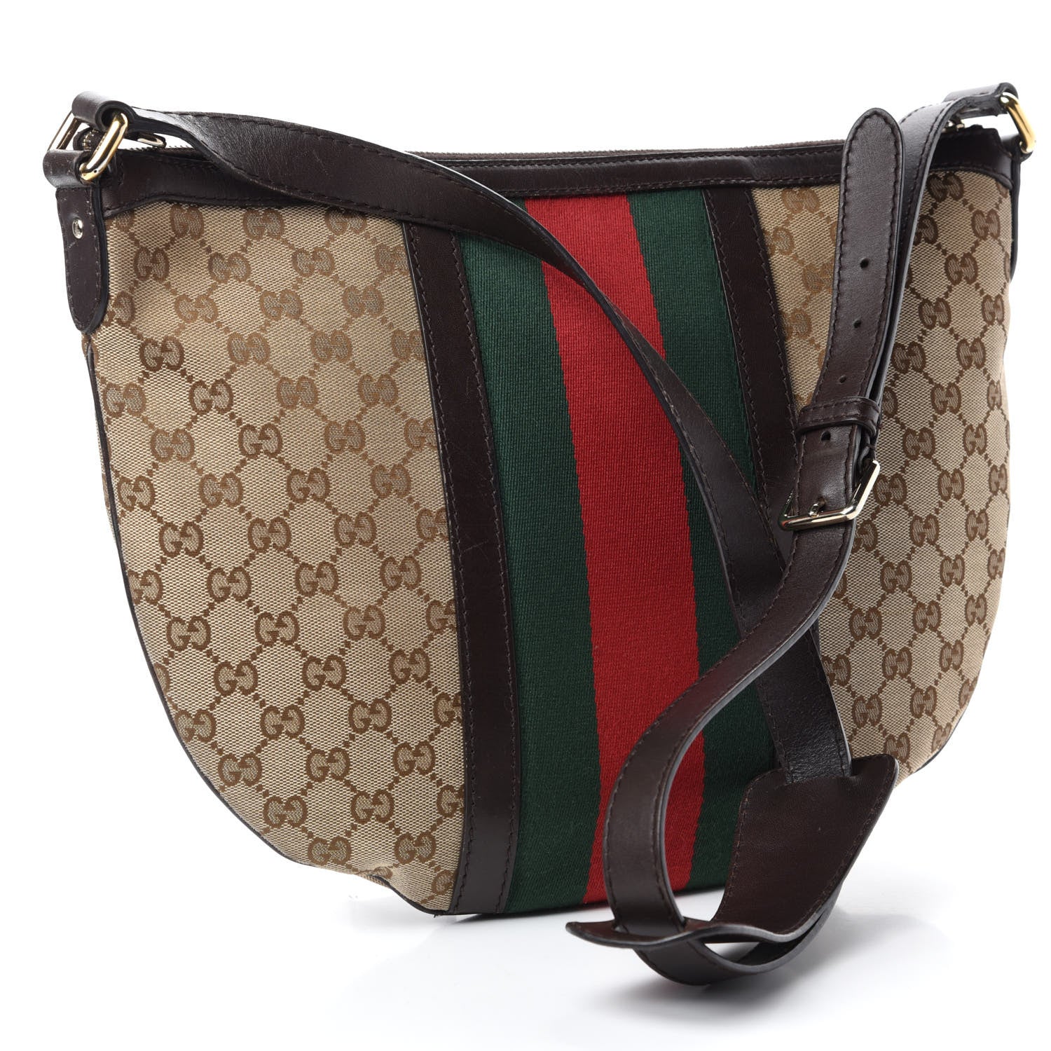 Gucci Monogram Vintage Web Medium Half Moon Hobo Dark Brown 3 of 12