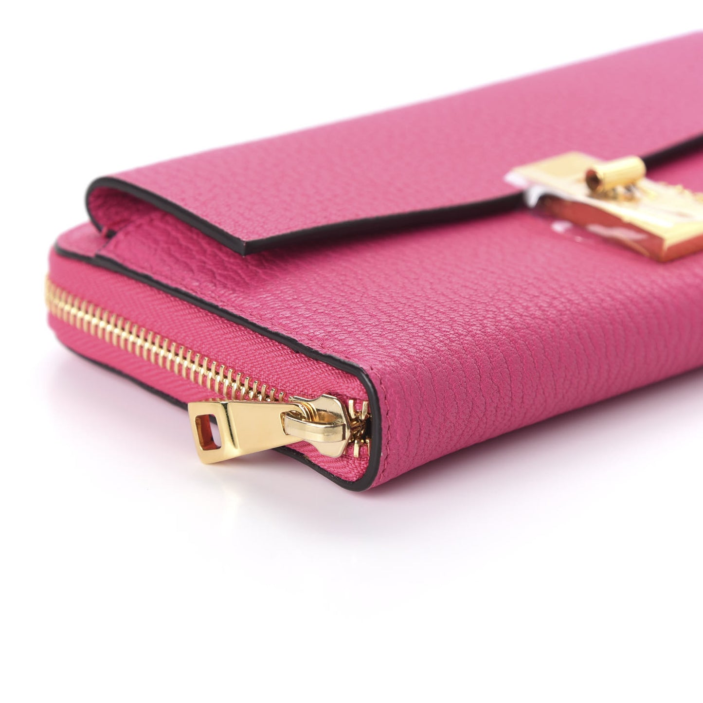 Grained Lambskin Drew Long Zipped Wallet Fuchsia Rose