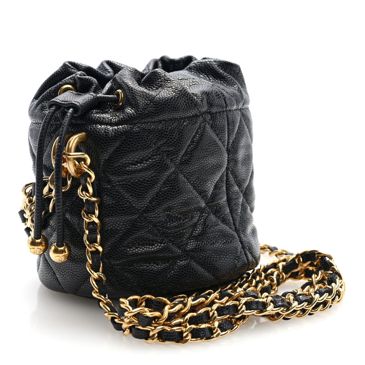 Chanel Caviar Quilted Coco First Bucket Clutch With Chain Black 3 of 10