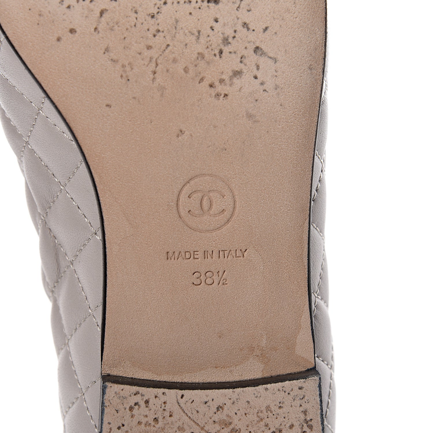 Chanel Lambskin Quilted CC Loafers 38.5 Light Grey 8 of 18
