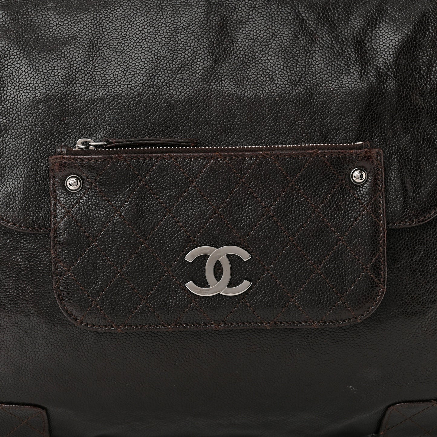 Glazed Caviar Pocket In The City Tote Dark Brown