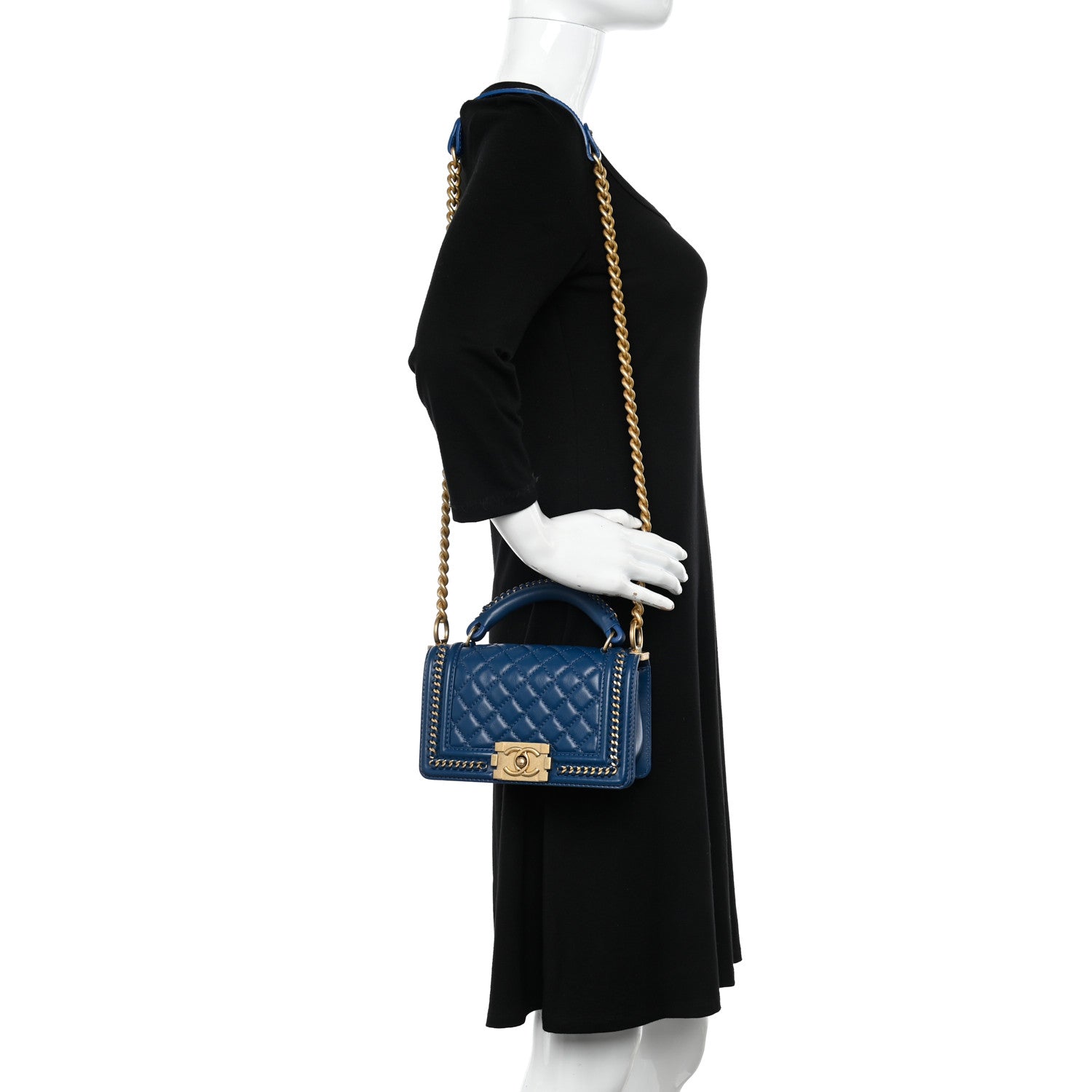 Chanel Lambskin Quilted Small Top Handle Boy Flap Navy 2 of 10