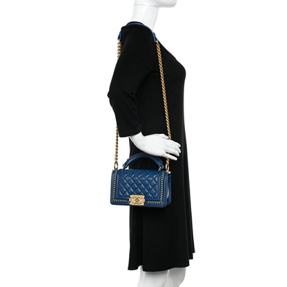 Chanel Lambskin Quilted Small Top Handle Boy Flap Navy 2 of 10