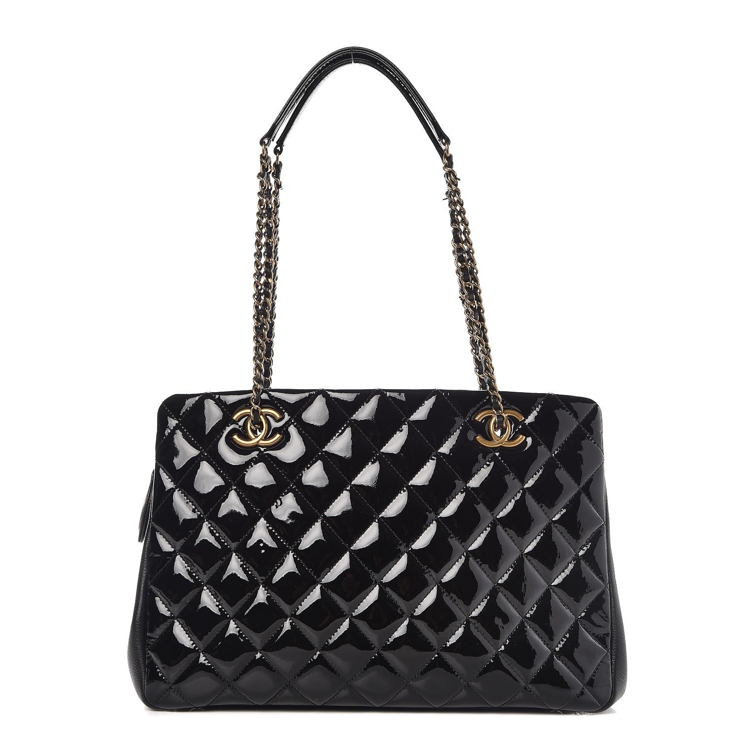Chanel Patent Goatskin Quilted Small CC Eyelet Tote Black 1 of 11