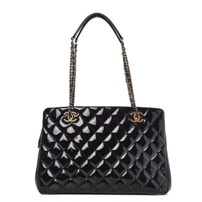 Chanel Patent Goatskin Quilted Small CC Eyelet Tote Black 1 of 11