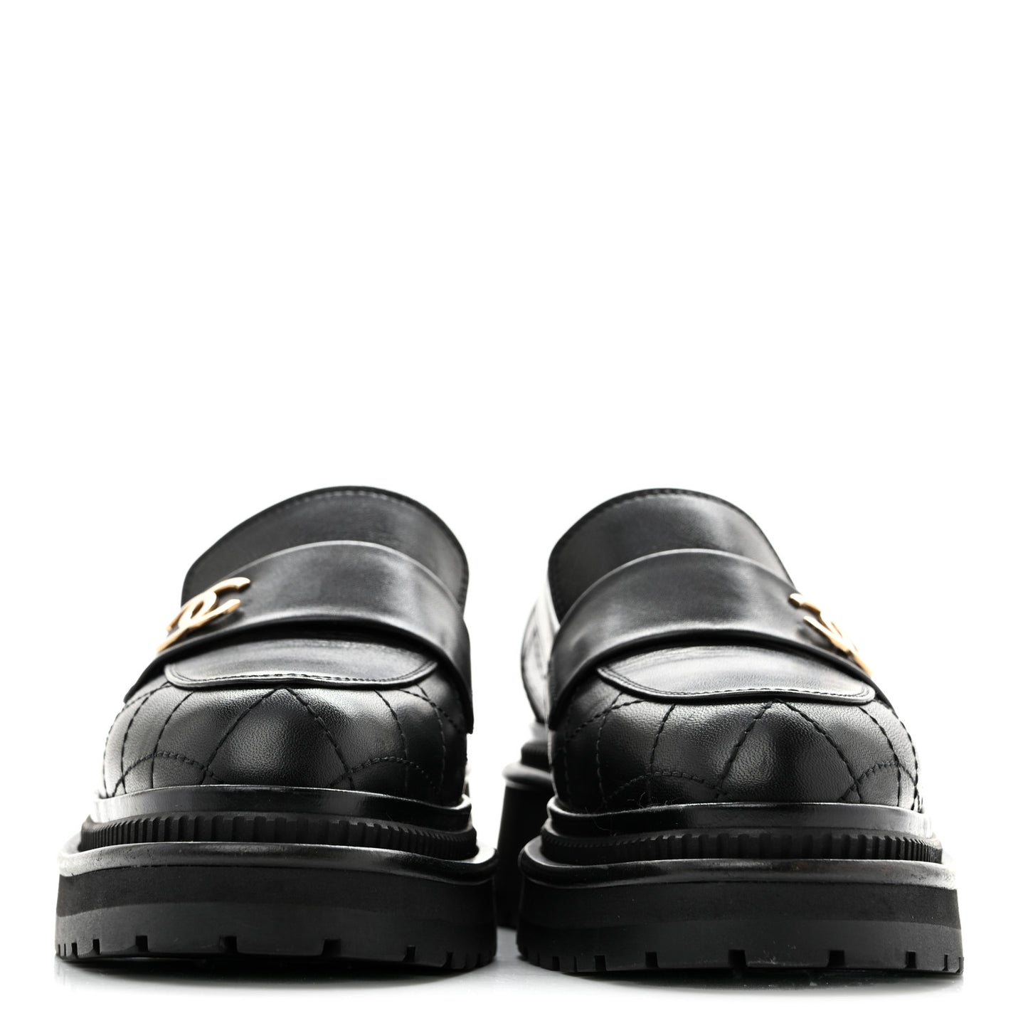 Calfskin Quilted CC Mocassin Loafers 35 Black
