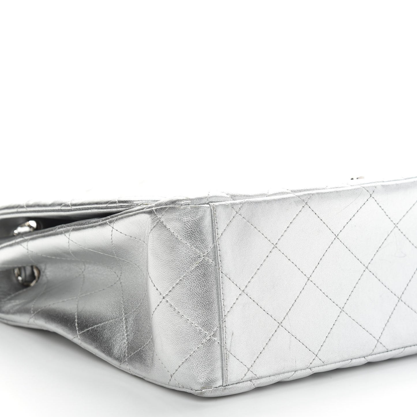 Metallic Lambskin Quilted Maxi Single Flap Silver