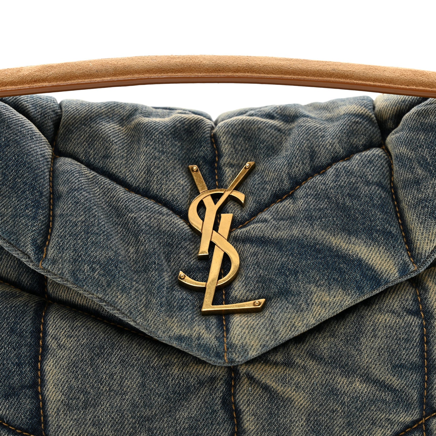 Denim Quilted Small Loulou Puffer Monogram Chain Satchel Blue Cinnamon
