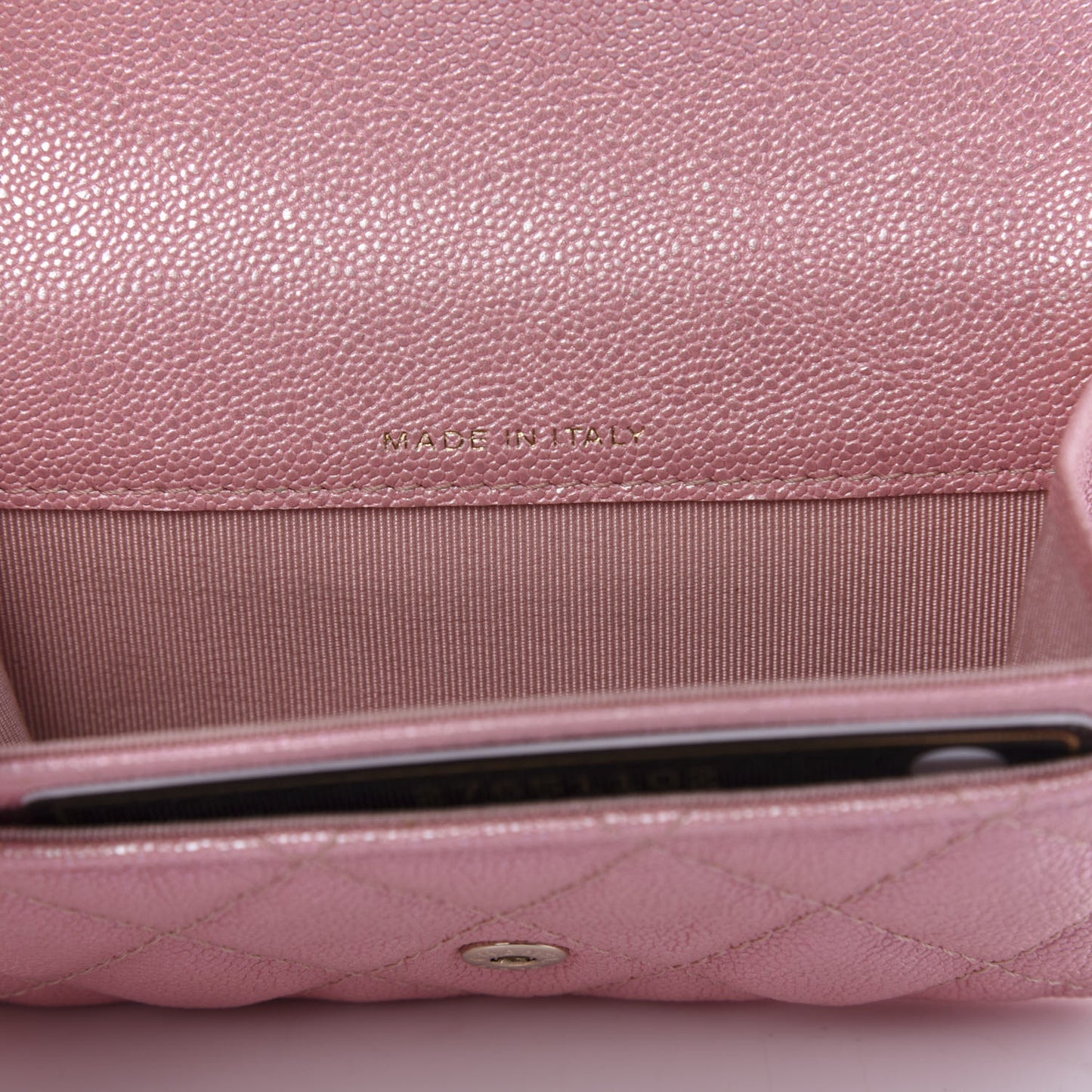 Iridescent Caviar Quilted Flap Card Holder Rose Pink