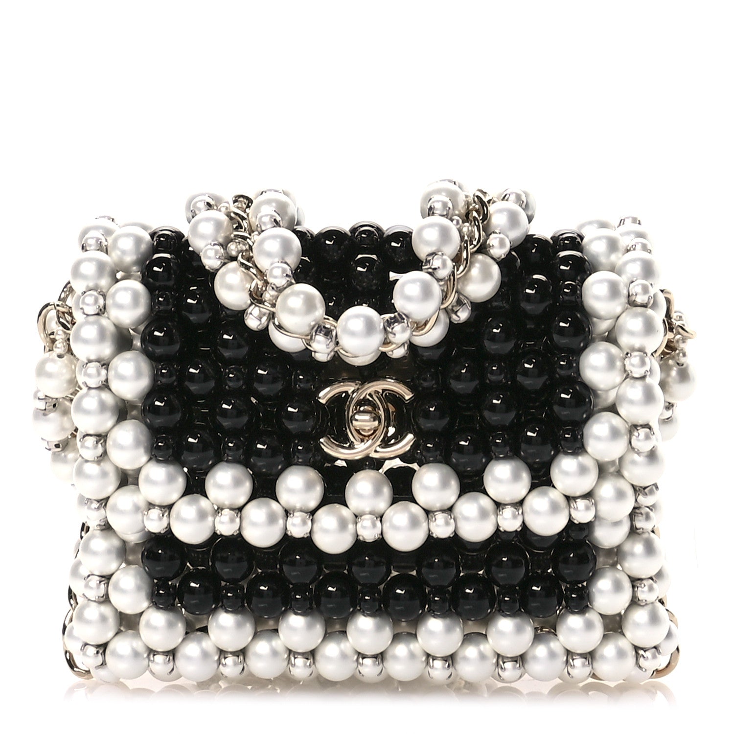 Chanel Crystal Pearl Beaded Mini Rectangular Flap Black White 1 of 10