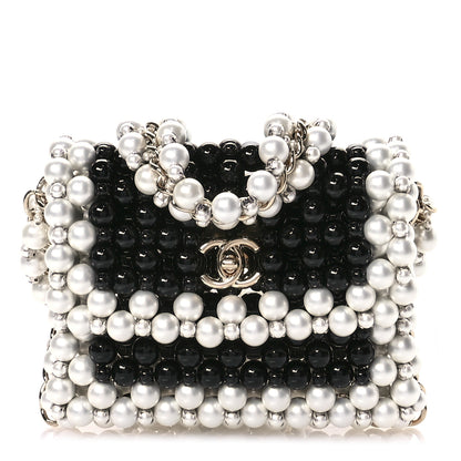 Chanel Crystal Pearl Beaded Mini Rectangular Flap Black White 1 of 10