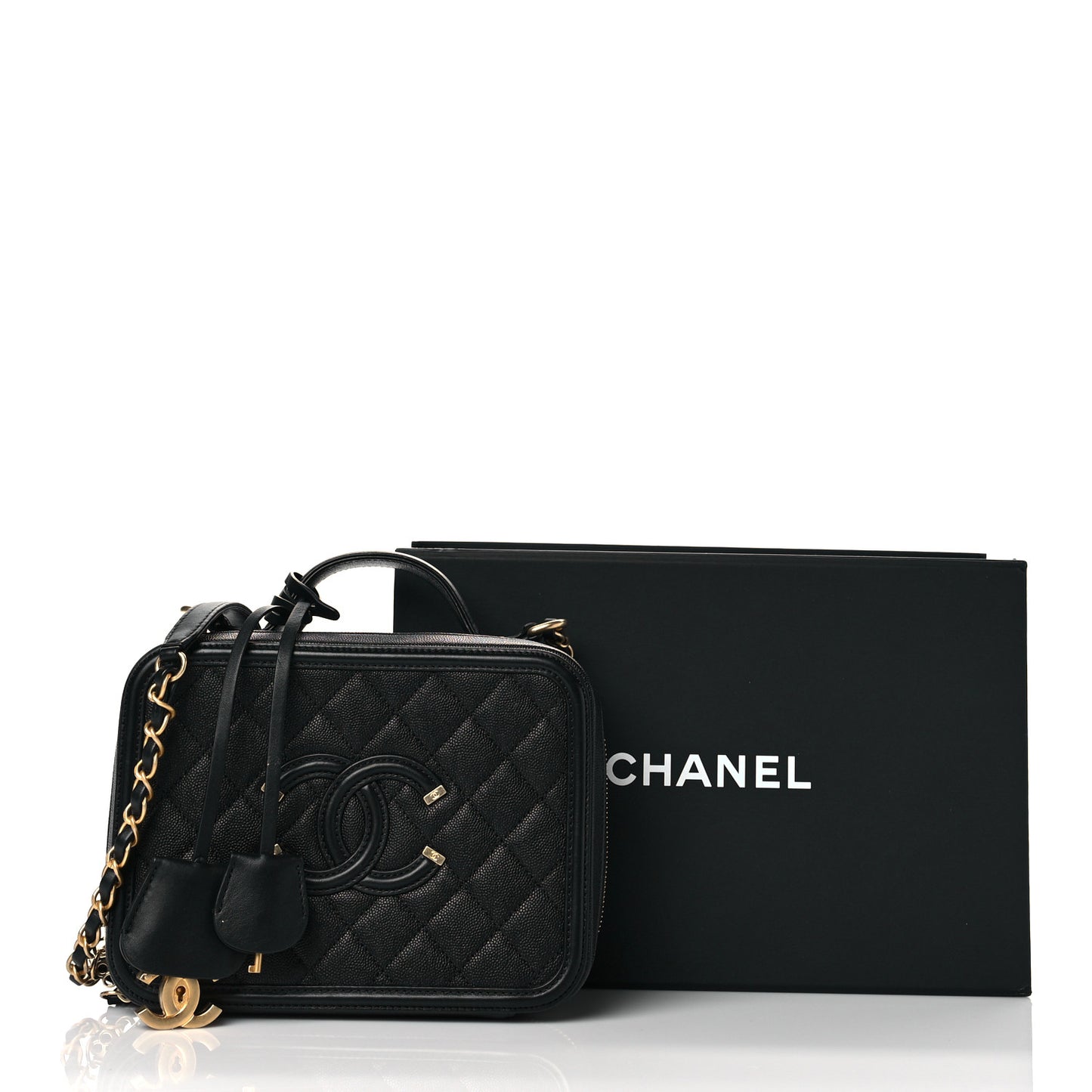 Caviar Quilted Medium CC Filigree Vanity Case Black