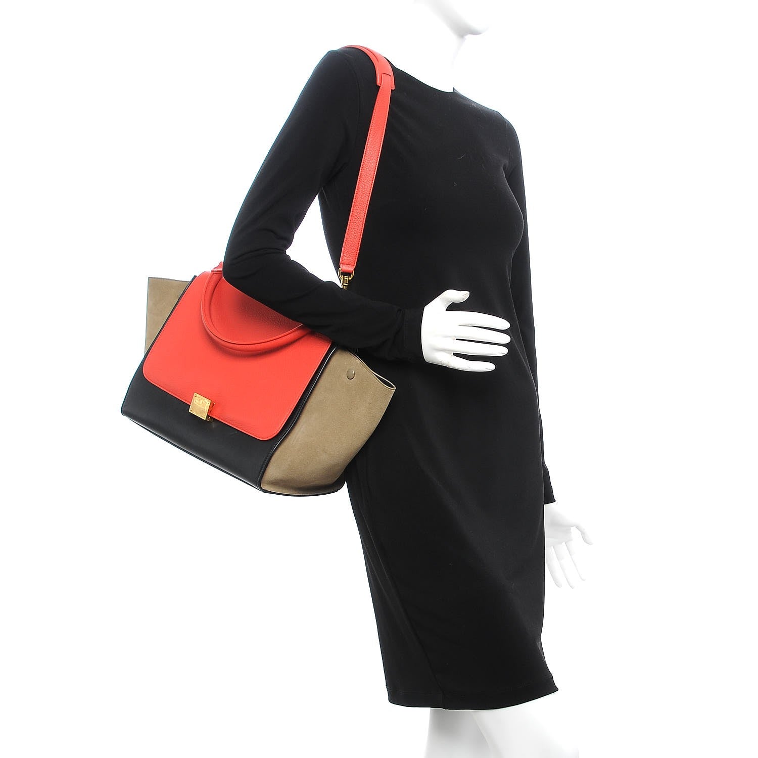 Celine Drummed Calfskin Suede Tri-color Medium Trapeze Vermillion 2 of 7