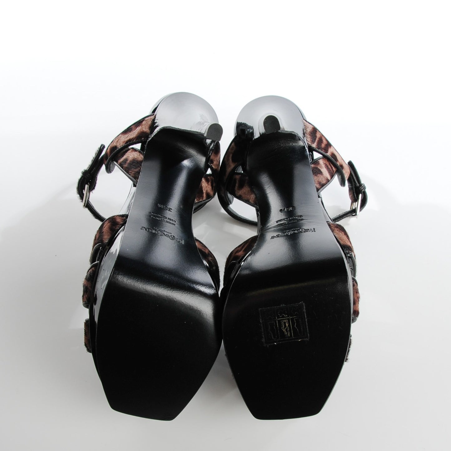 Patent Leopard Print Pony Hair Tribute 105 Platform Sandals 36.5 Black