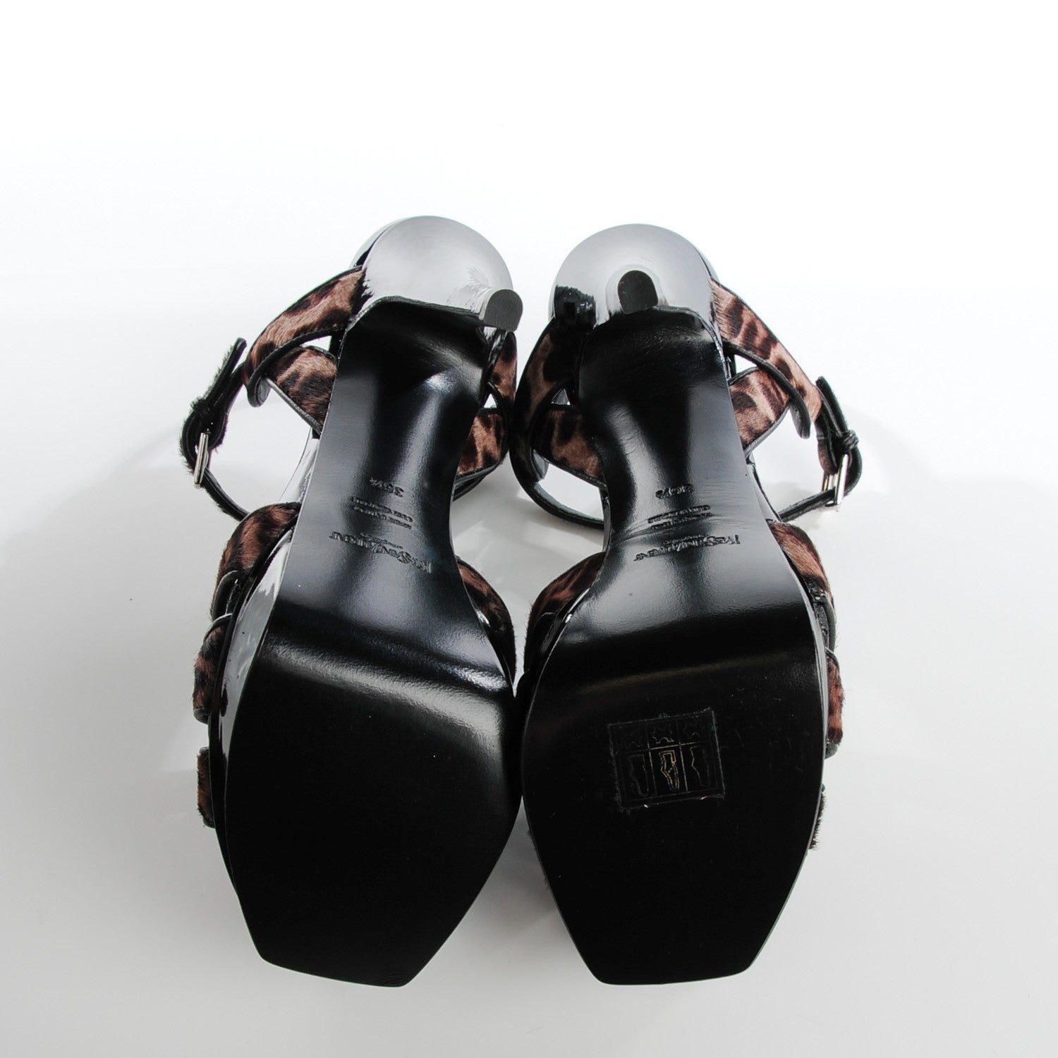 Saint Laurent Patent Leopard Print Pony Hair Tribute 105 Platform Sandals 36.5 Black 5 of 9