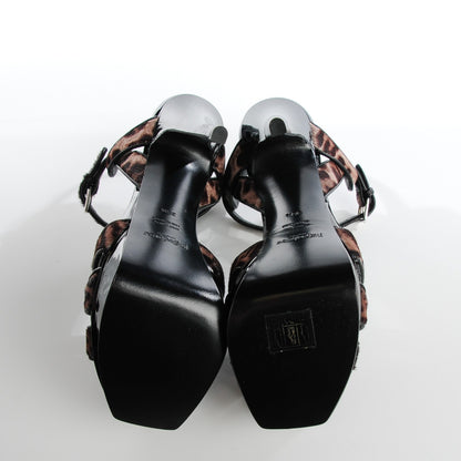 Saint Laurent Patent Leopard Print Pony Hair Tribute 105 Platform Sandals 36.5 Black 5 of 9