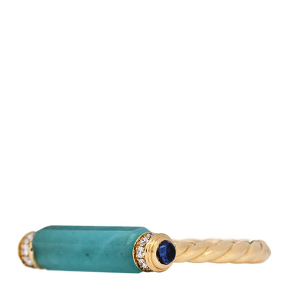 David Yurman 18K Yellow Gold Diamond Blue Sapphire Amazonite Lexington Barrel Ring  53 6.5 3 of 6