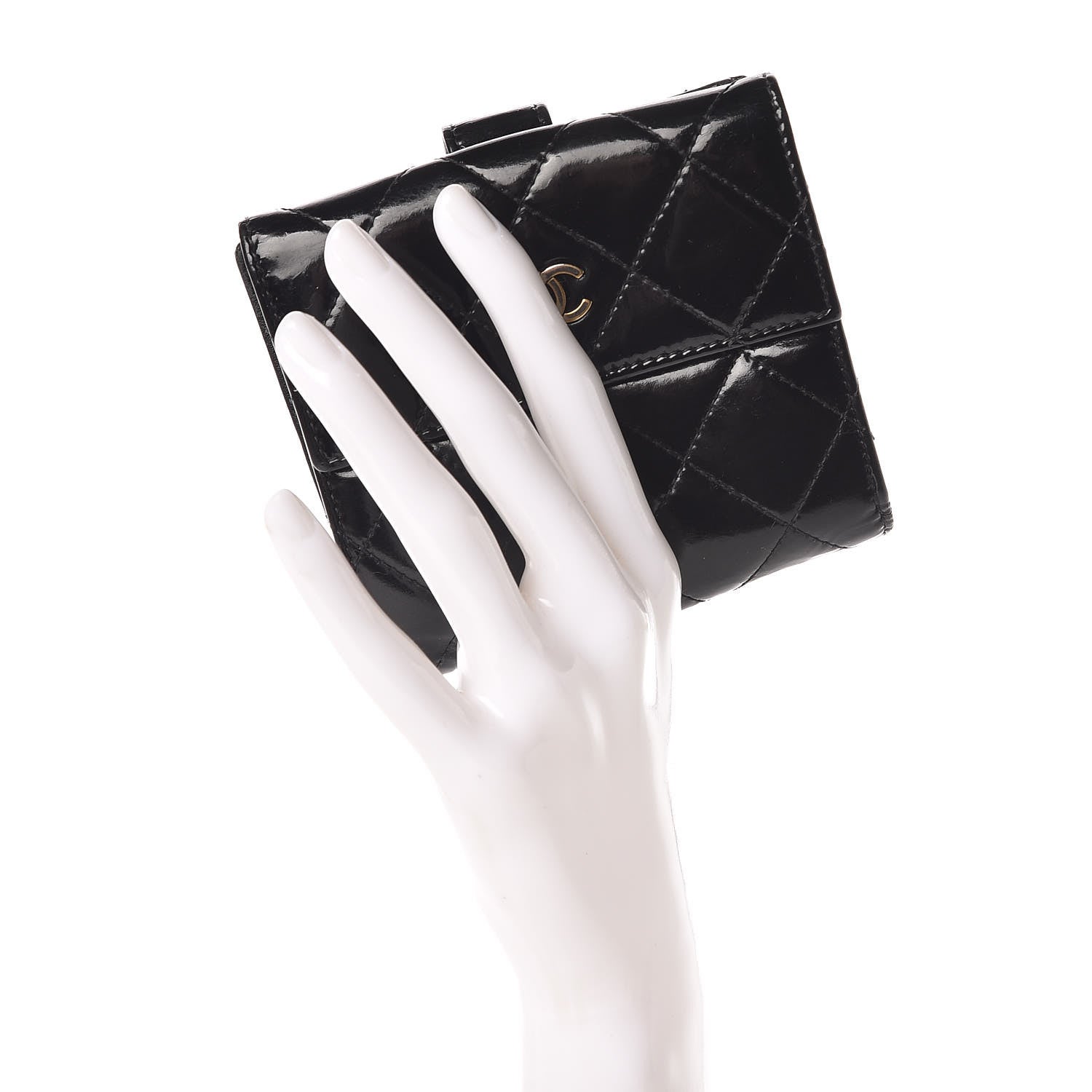 Chanel Patent Quilted Compact French Flap Wallet Black 2 of 16